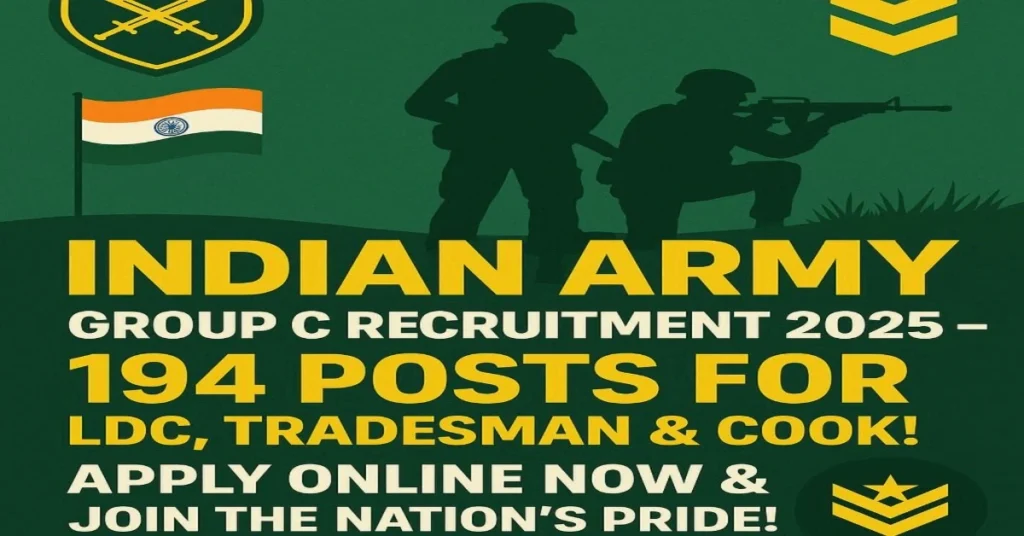 Indian Army Group C Recruitment 2025 – 194 Posts for LDC, Tradesman & Cook! Apply Online Now